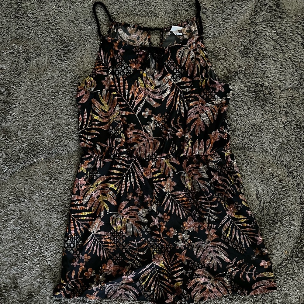 A New Day Black Tropical Floral Braided Spaghetti Strap Romper Size XXL